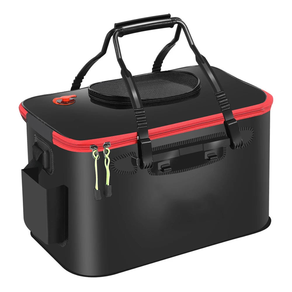 Cubo de pesca de 30/40/50cm, bolsa de aparejos con bolsillo lateral, caja plegable para peces vivos, bolsas de almacenamiento de agua impermeables para acampar y senderismo al aire libre - imagen 3