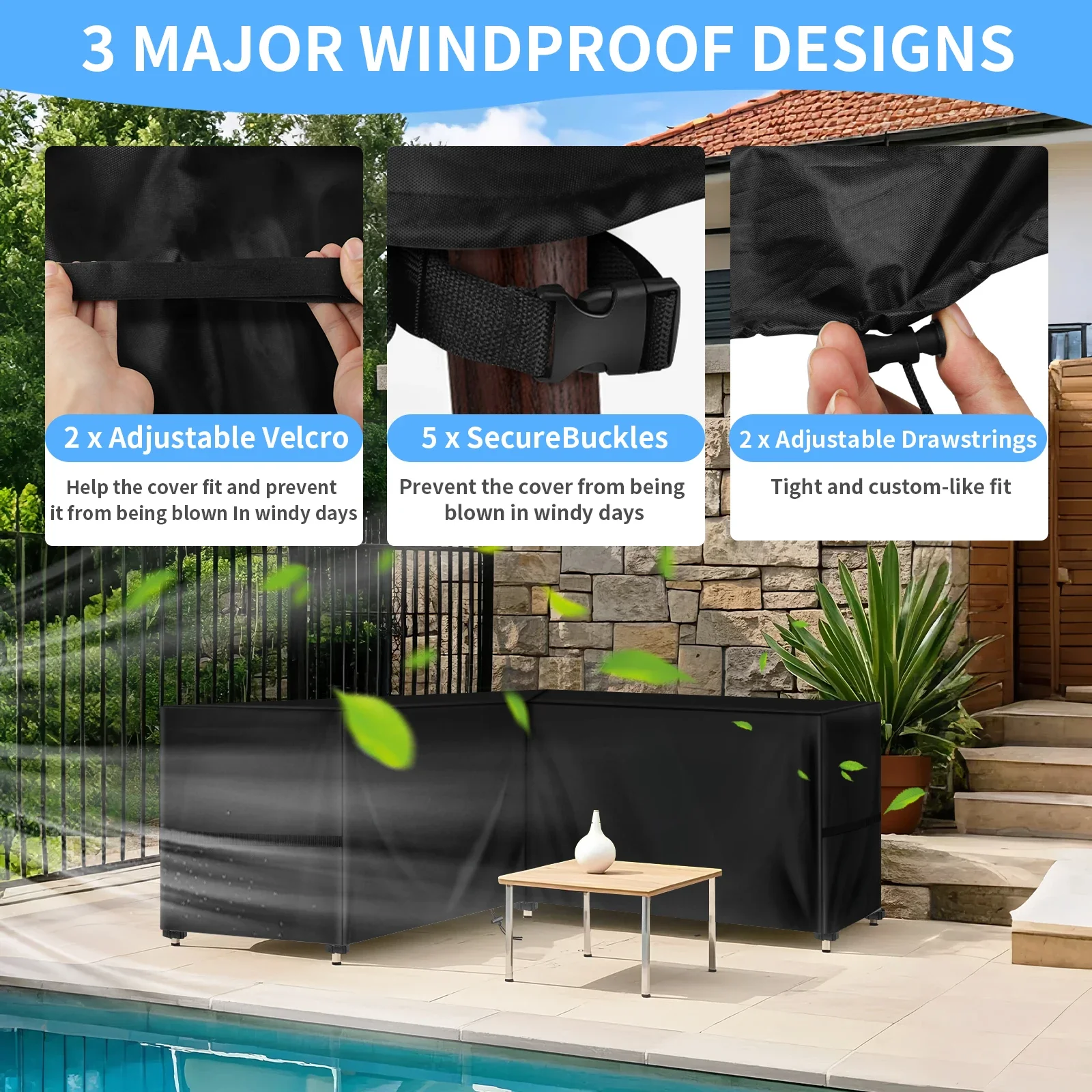 Funda impermeable para sofá de jardín en L – Protección exterior - imagen 3