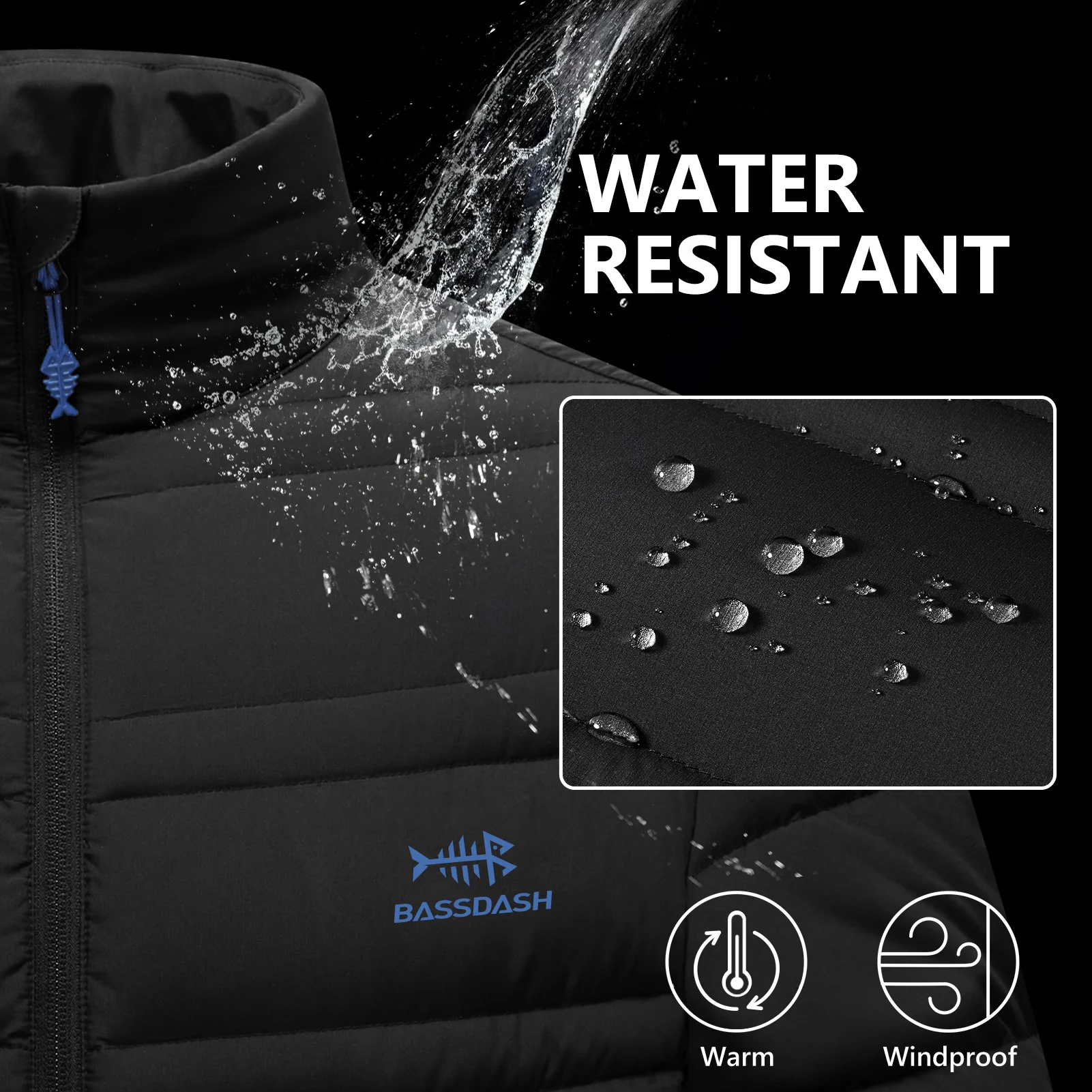 BASSDASH Chaqueta de plumón hinchada para hombre 700FP, abrigo cálido con aislamiento acolchado resistente al agua para caza, pesca, senderismo FS49M - imagen 4