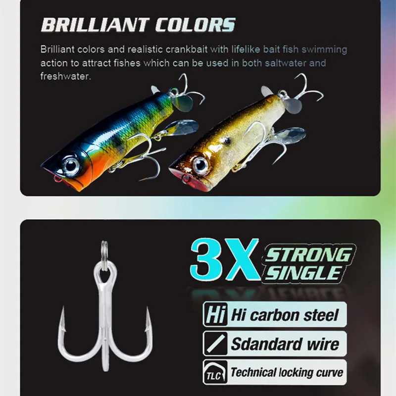 Señuelos de Pesca de agua, cebo Popper de 75mm y 13,5g con lentejuelas, cebo Artificial duro, aparejos de pesca de lubina de agua salada - imagen 5