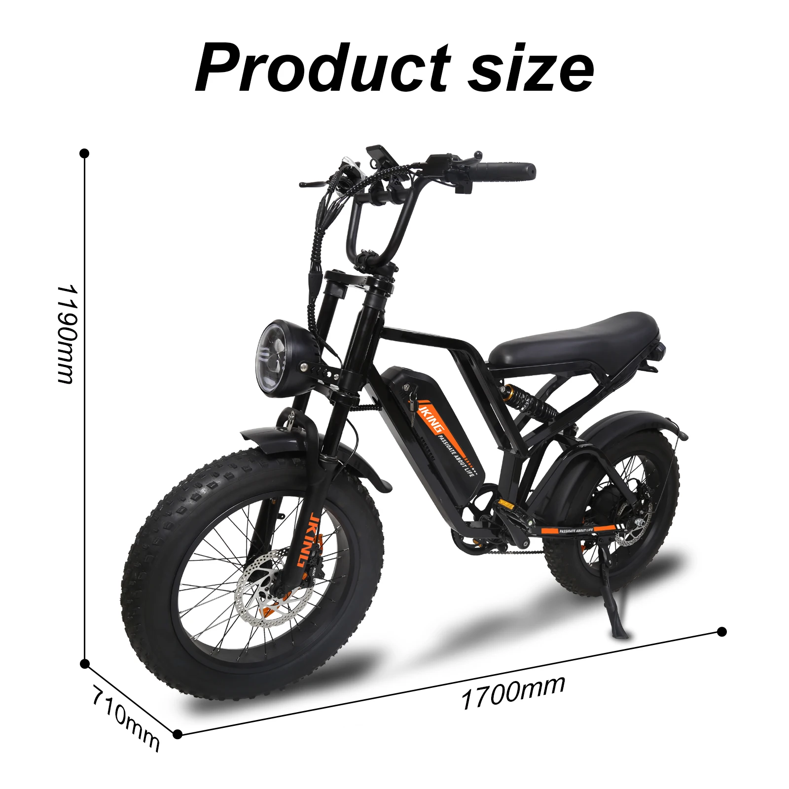 Bicicleta eléctrica JKING FXH-009 en color negro con detalles plateados