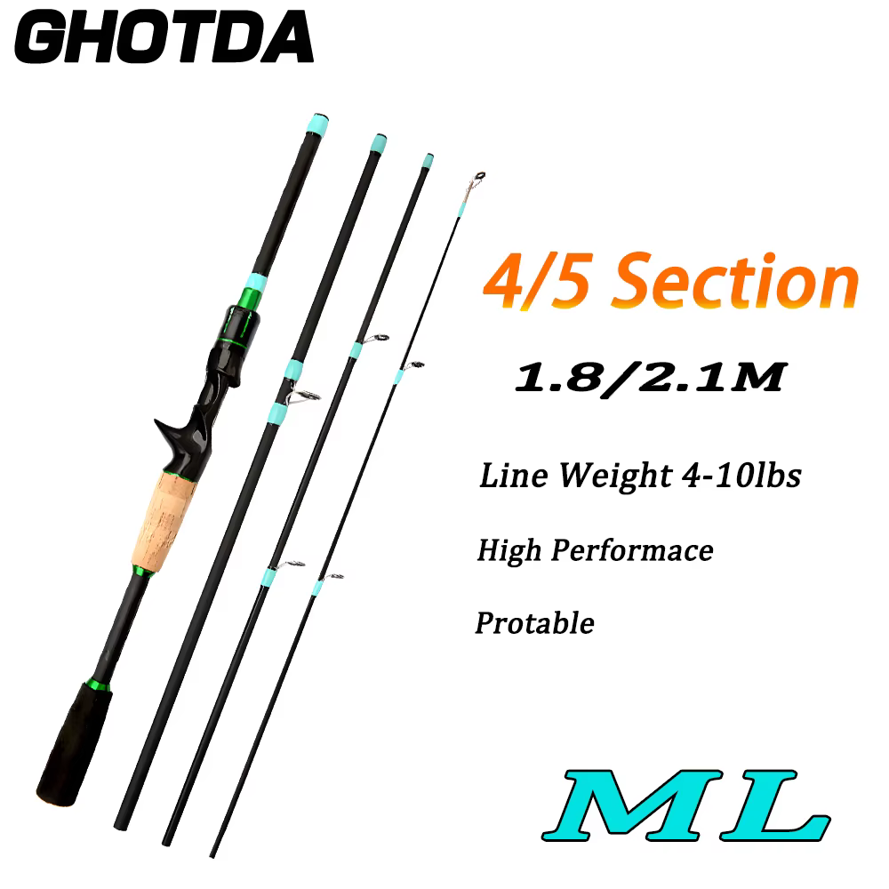 Caña de pescar giratoria de fundición de 1,8/2,1 M, caña de pescar de carbono ultraligera, 4/5 secciones, mango EVA, caña de pescar, peso de cebo 3,5-14g