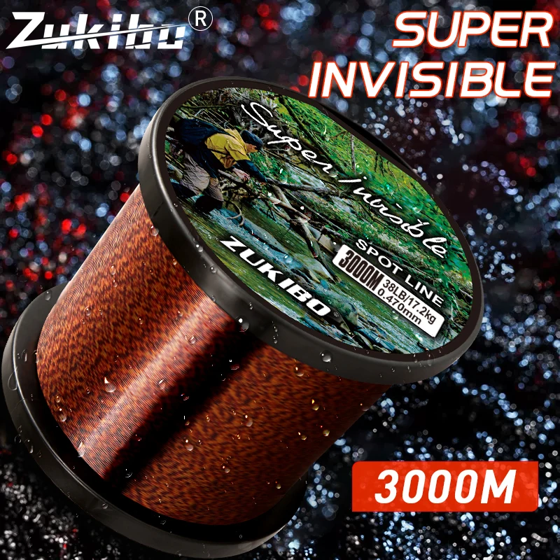 ZUKIBO-sedal de pesca con manchas súper invisibles, 2000M, sedal biónico japonés, hilo nailon monnofilamento recubierto fluorocarbono