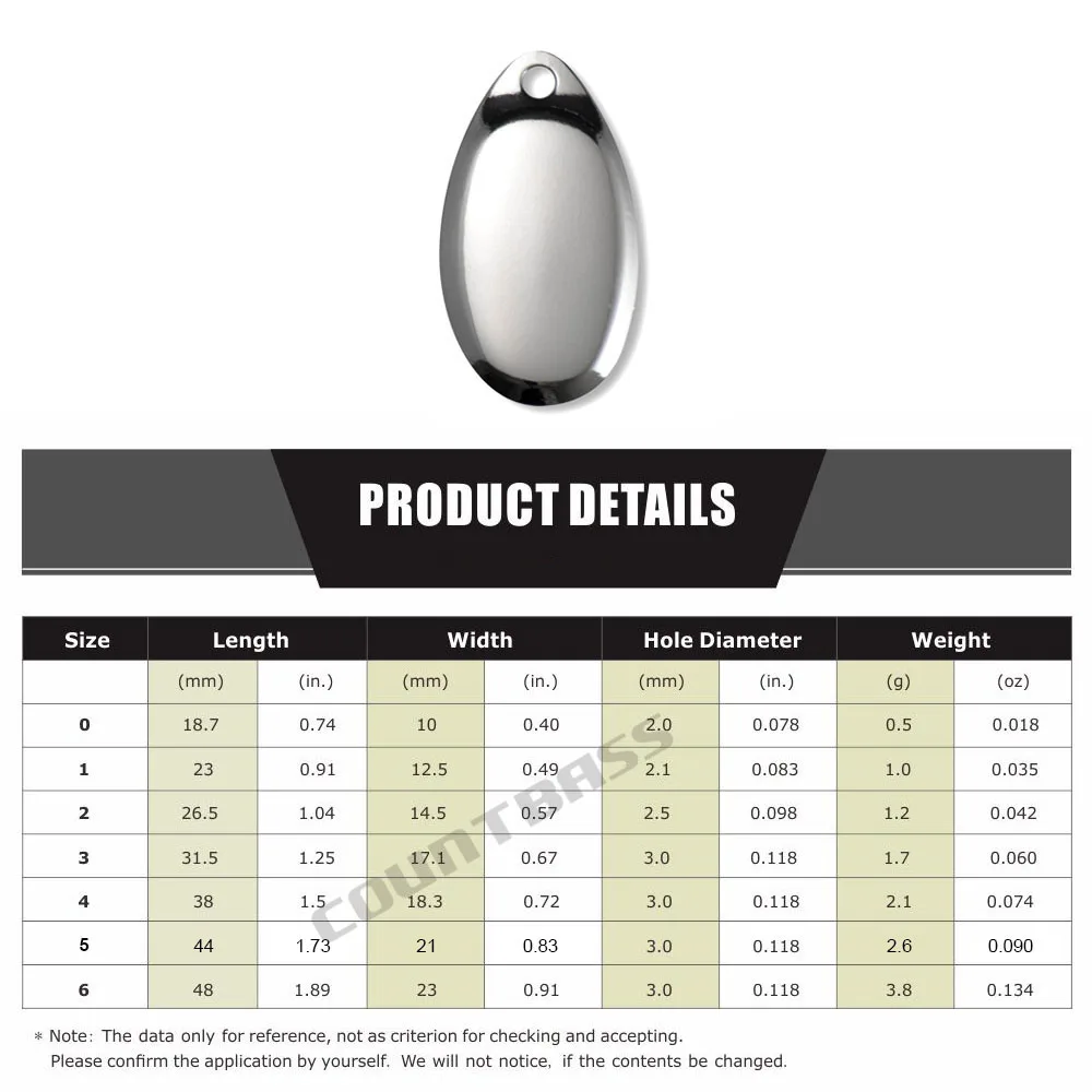 COUNTBASS 50 Uds tamaño 0-6 cuchillas giratorias francesas lisas de acero niquelado acabado en níquel, Señuelos de pesca DIY, aparejos artesanales - imagen 3