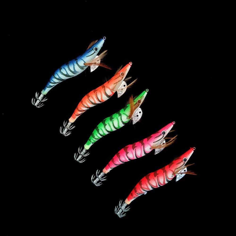 5 uds 2023 aparejos de pesca anzuelo de calamar plantillas 12g señuelo de pulpo 14,5g 19,9g señuelos de camarones de madera realistas - imagen 5