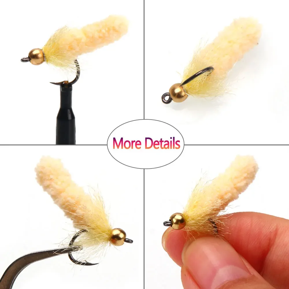 Bimoo 6PCS # 7 cabeza de cuentas de latón fregona mosca grúa Artificial mosca Caddis Larva mosca de ninfa húmeda para trucha Grayling Señuelos de pesca cebos - imagen 3
