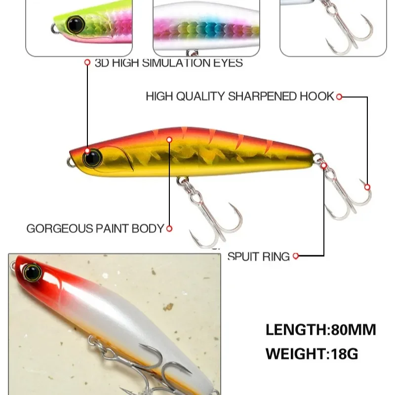 Señuelo de pesca con lápiz SeaBass, 80mm, 18g, cebos duros artificiales, pesca para hundimiento, Stickbaits Ima Yoichi 80, caballa, bonito Wobbler - imagen 3