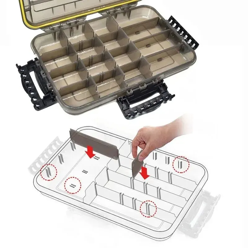 Caja de aparejos de pesca impermeable, gran capacidad, accesorios de pesca, caja de almacenamiento de herramientas, anzuelo de pescado, señuelo, caja de cebo falso, suministros de pesca