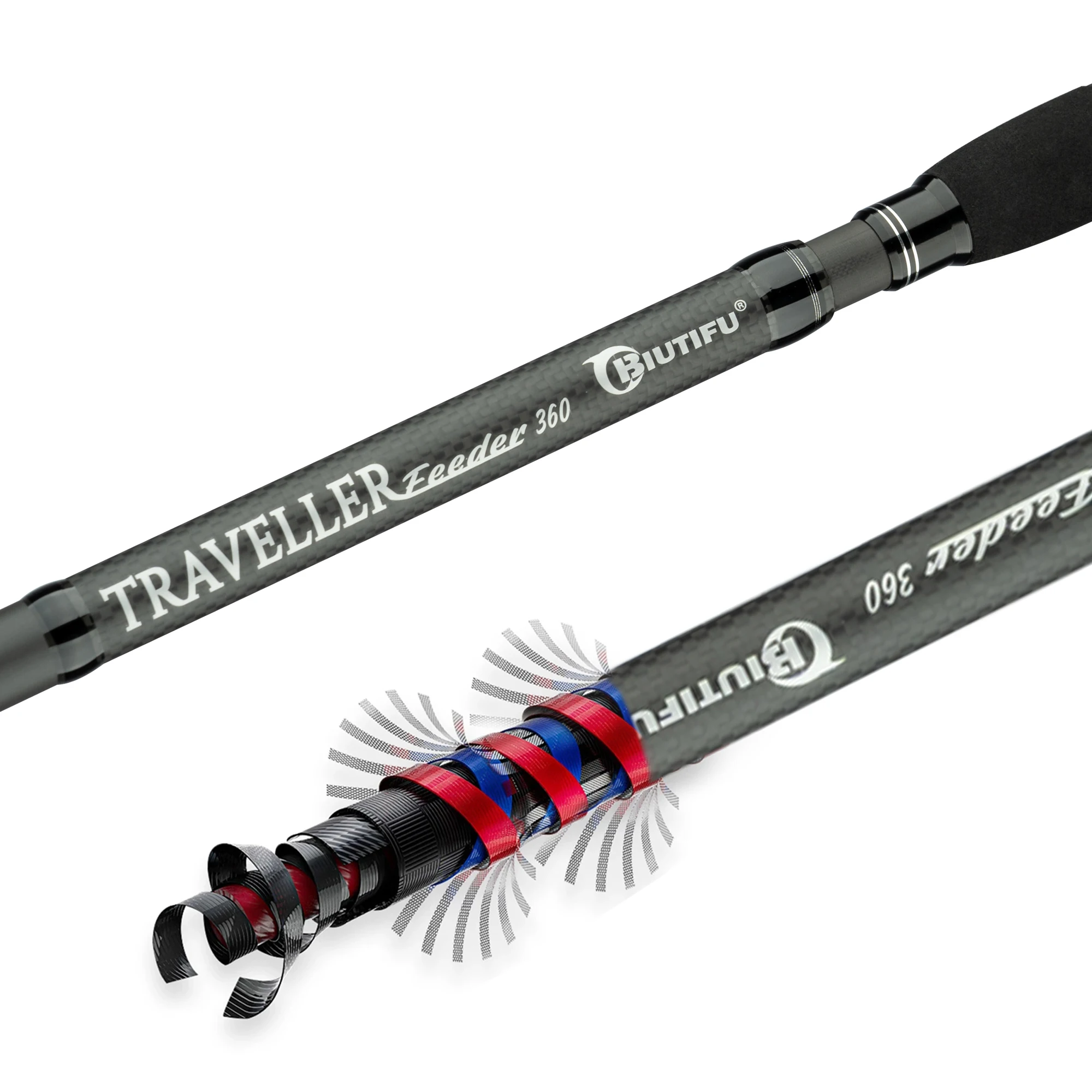 BIUTIFU-cañas de pescar para carpa, alimentador de viajero, 3,0 m, 3,6 m, 3 puntas, peso de fundición, 120g, caña de viaje giratoria de fibra de carbono, mar de agua dulce - imagen 5