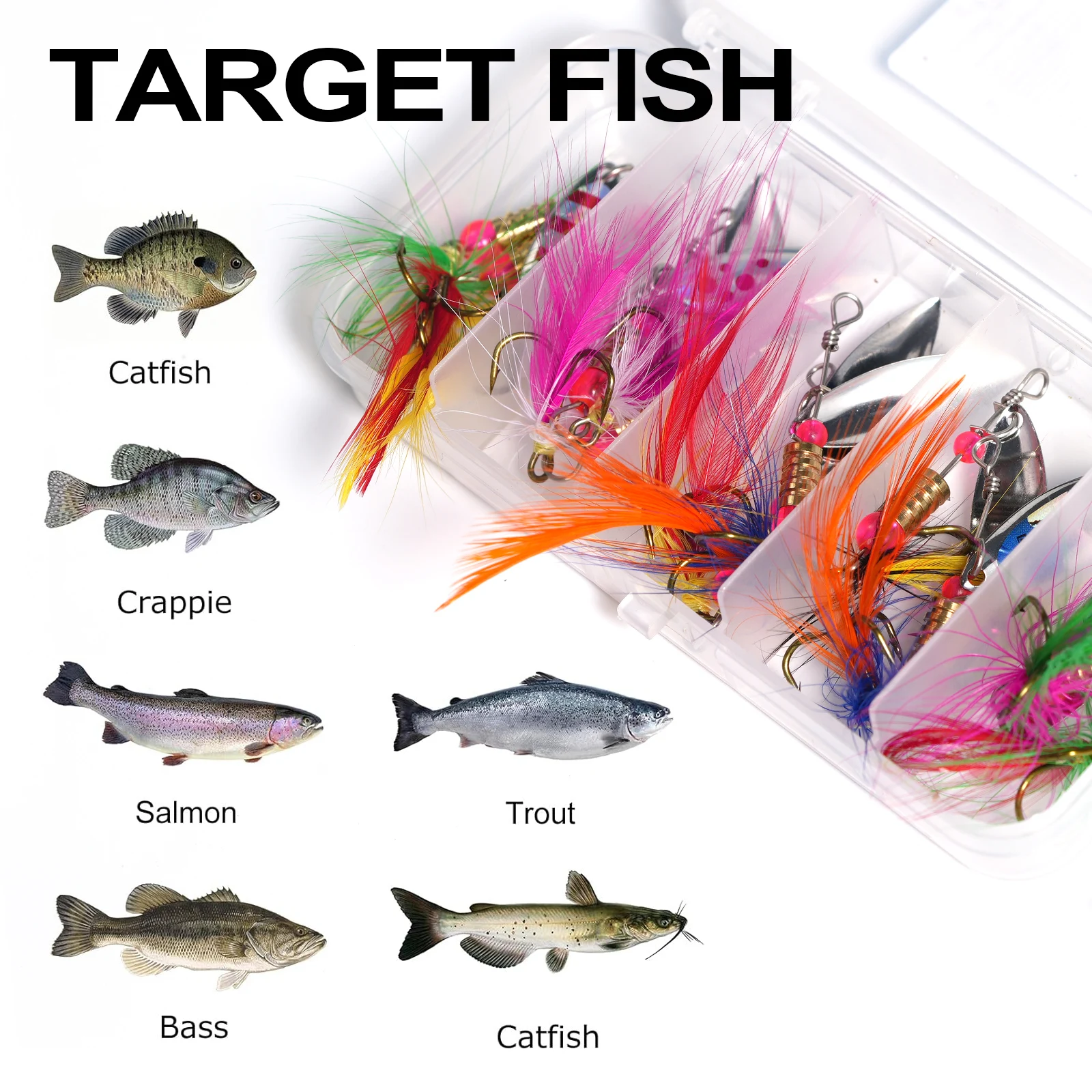 Señuelos de Pesca giratorios, Kit de ganchillo Artificial, cuchara de Metal, 10 unids/lote por caja - imagen 2