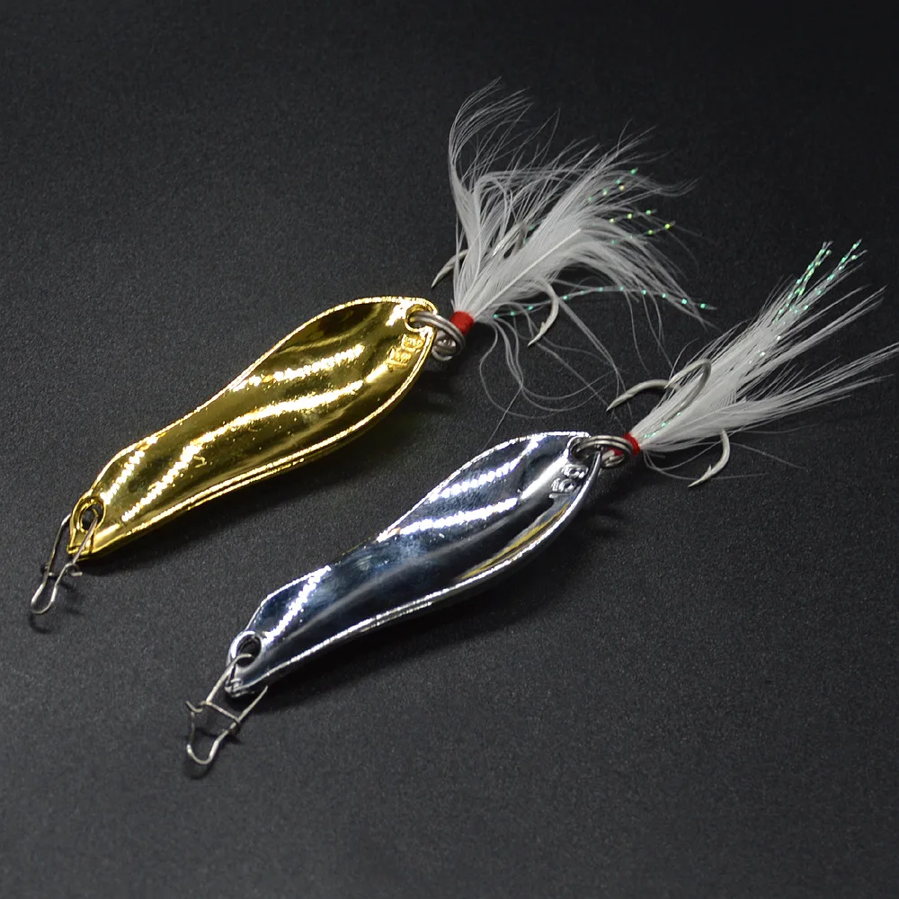 Señuelo tipo cuchara de pesca, cocodrilo Artificial, 5g/7g/10g/15g, cucharas, señuelos de Metal, cebo duro, ranura en sangre, anzuelos de plumas triples, lote de 2 piezas - imagen 5