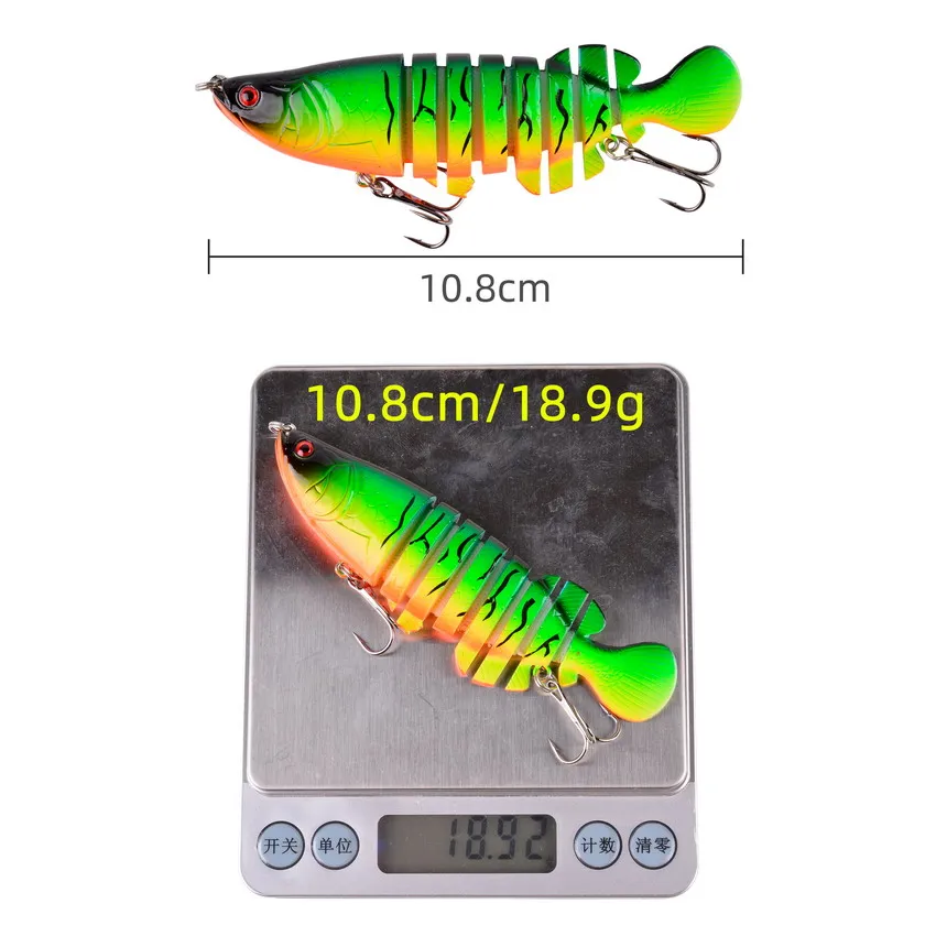 Señuelos de Pesca de 5 piezas, cebo Multi articulado Minnow Wobblers ABS cuerpo con cola suave SwimBaits suave señuelo para Lucio aparejos de pesca - imagen 5