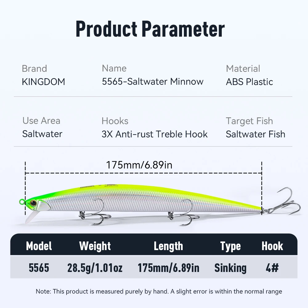 Señuelo de pesca Kingdom Minnow 175mm 28,5g de fundición larga hundimiento agua salada cebo Artificial delgado Wobblers duros para lubina - imagen 3