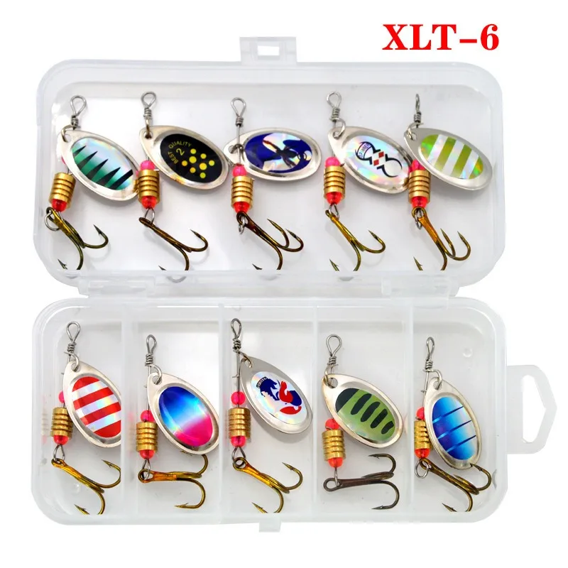 10 Uds señuelo de pesca cuchara de Metal Spinner Spoonbait Crankbaits pesca Wobblers Pike Crochet Kit cebo Artificial con cajas de aparejos