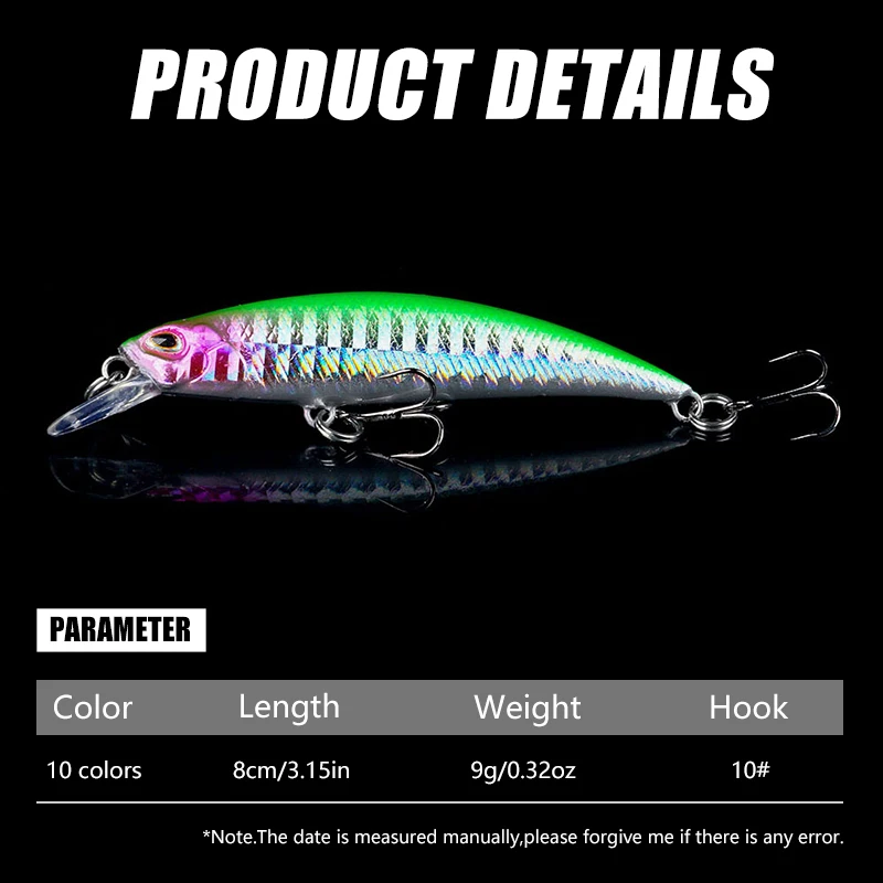 Señuelos de Pesca Newup Minnow Wobblers cebos artificiales duros 80MM-9G Señuelos de Pesca de carpa hundidos de fundición larga para aparejos de Pesca lubina - imagen 4