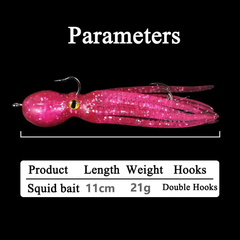 Como señuelo suave faldas de calamar cebo 21g11cm señuelo de pesca pulpo barco pesca en el mar PVC goma Artificial cebo suave Trolling Leurre - imagen 4