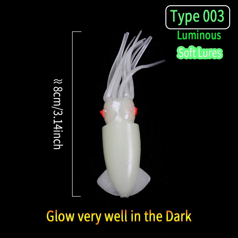 WIFREO-Cebo de plástico blando para Pesca en agua salada, Sabiki señuelo de Anguila, con ojo, Lumo blanco, 10 piezas - imagen 5