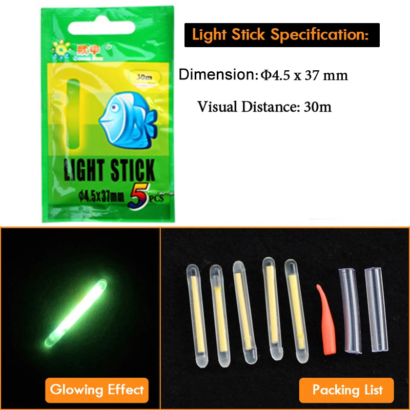 250 unids/caja (1 caja = 50 paquetes = 250 uds) flotador de pesca palo de luz fluorescente barra luminosa nocturna accesorio de pesca - imagen 2