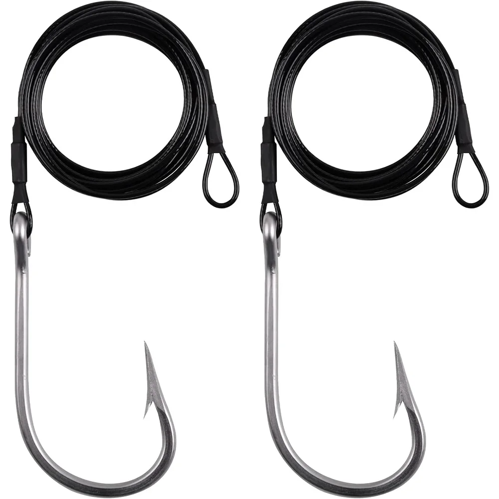 4 Uds. De aparejos de pesca de tiburones, Cable líder de Cable de acero inoxidable con anzuelos de pesca de atún, anzuelos de aguas profundas para agua salada, aparejo líder de peces grandes