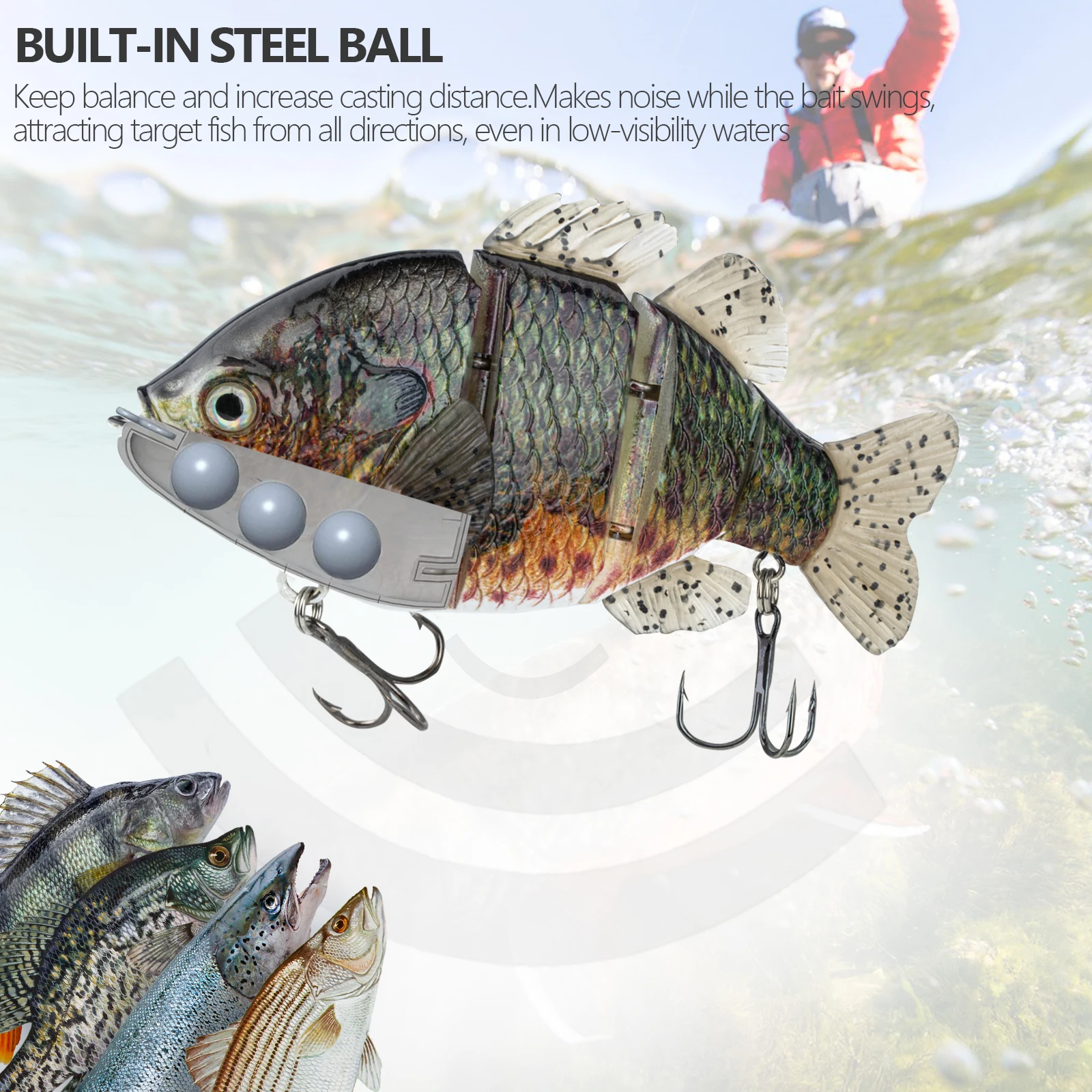 THKFISH 1 Uds. Señuelos de pesca articulados Swimbaits 12,5 cm 6,5 g cebo duro Artificial con anzuelos triples pesca de lubina - imagen 4