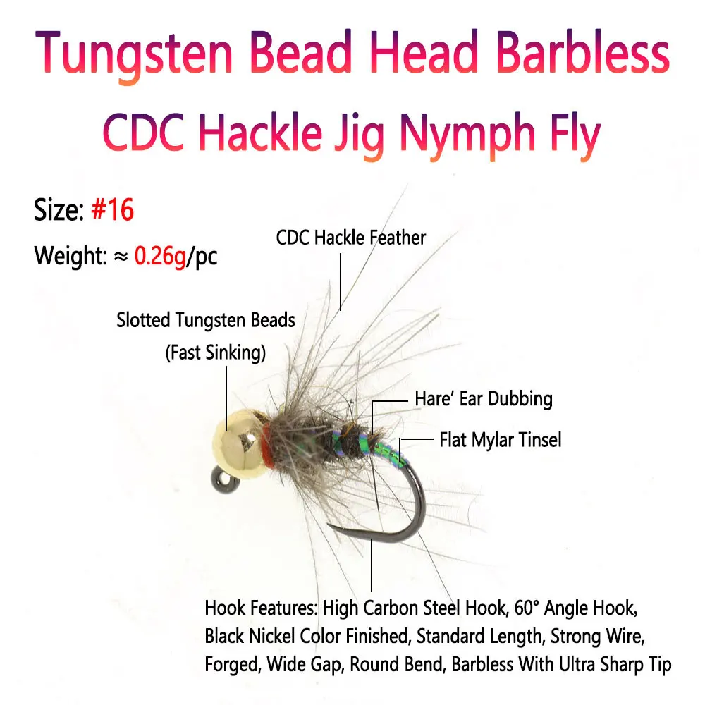 Jig Ninfa CDC Bimoo #16 – Cabeza tungsteno para trucha - imagen 2