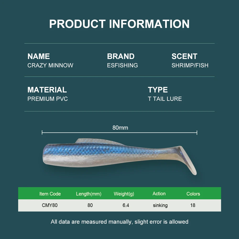 ESFISHING nuevo señuelo de plástico suave Crazy Minnow 80mm pesca en agua salada cebo de silicona Artificial para carpa lubina Pike - imagen 3