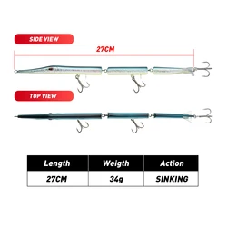 Señuelo lápiz hundimiento swimbait multiarticulado anzuelos triples