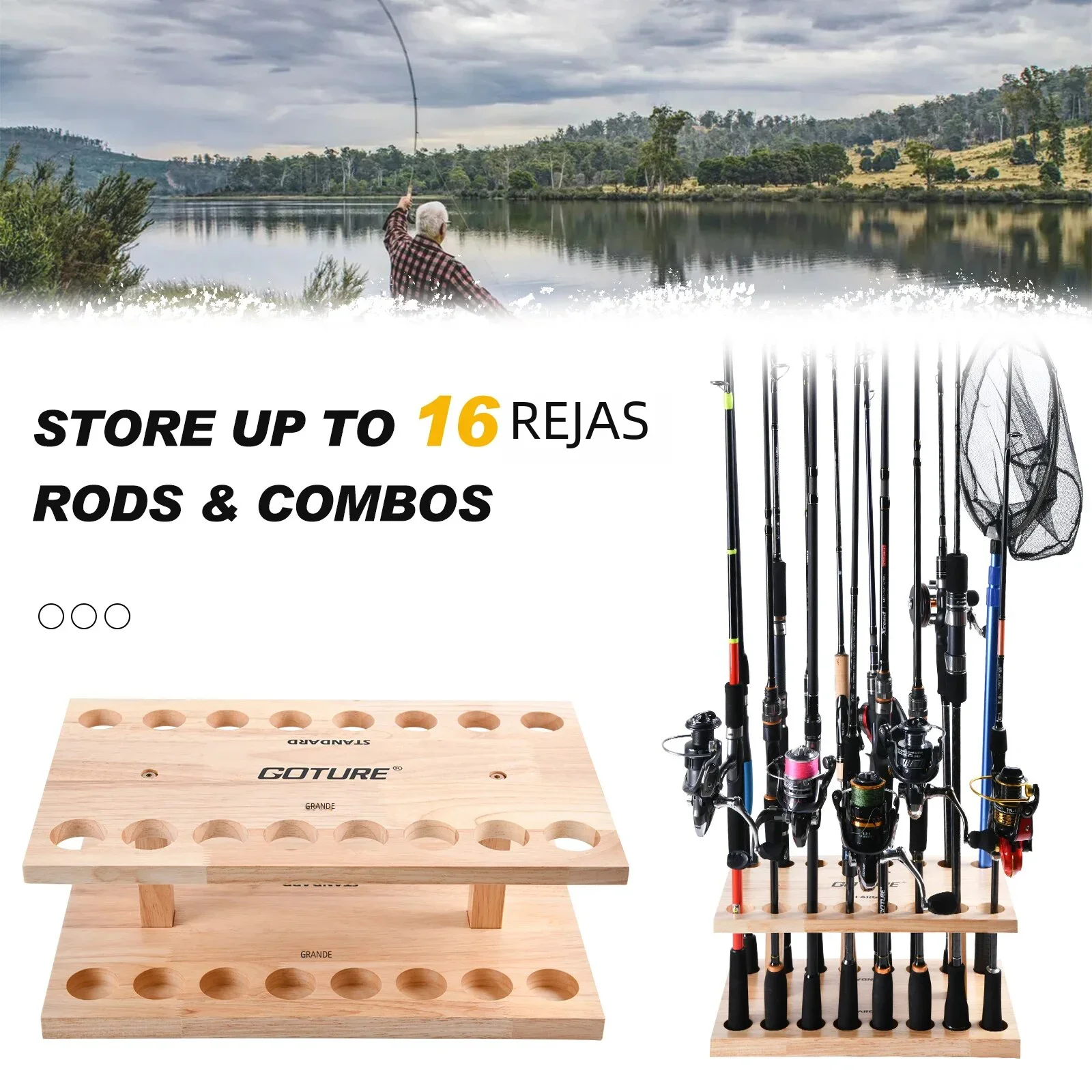 Goture-soportes para caña de pescar, estante de 16 cañas, soporte Vertical para caña, montaje en pared Modular para garaje, soporte de exhibición para caña de pescar, marco fijo - imagen 3