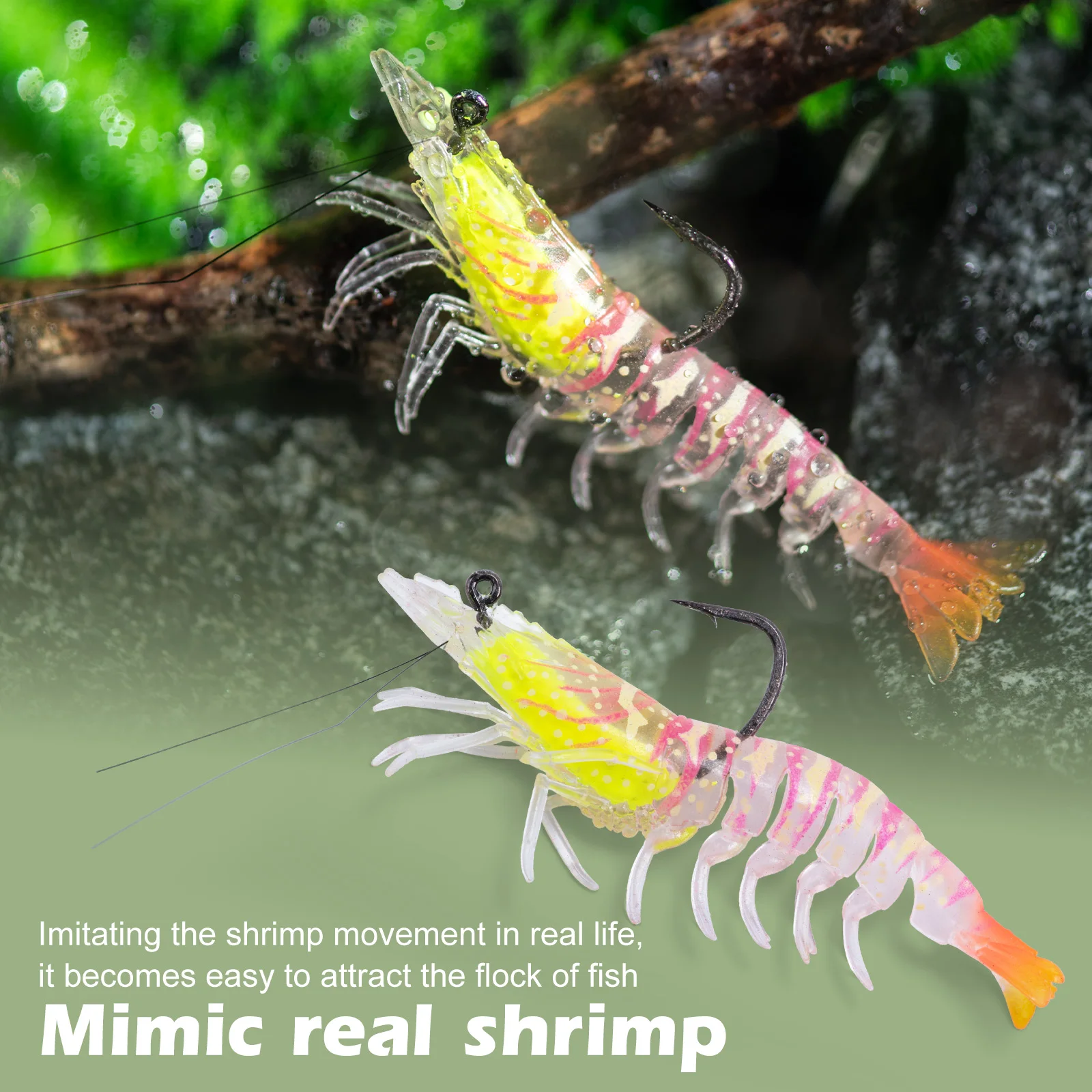 Goture-cebo suave de camarón falso de colores mezclados, 12g/90mm, anzuelo afilado de alta resistencia que se hunde, realista para aparejos de pesca, señuelo de carpa