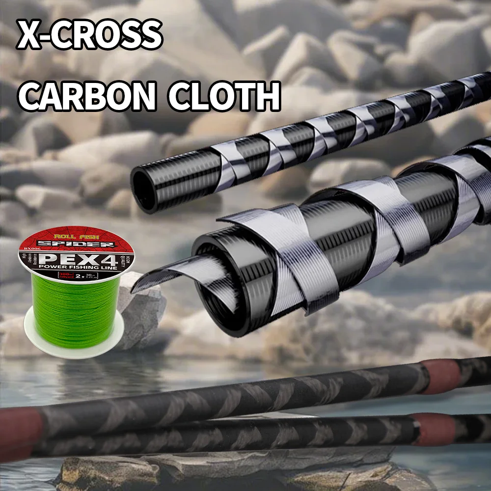 ROLLFISH-caña de pescar ultraligera de fibra de carbono UL para trucha, mango de madera maciza, acción rápida + hilo de pescar de 100M - imagen 4