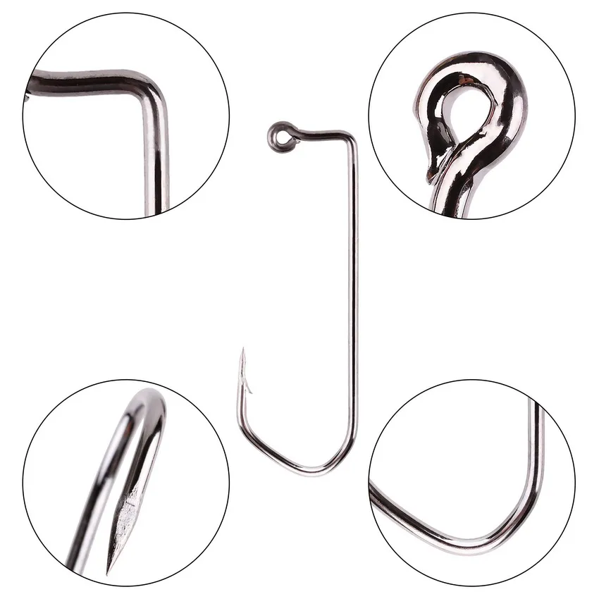 100 Uds 7150 anzuelos de Pesca vertical anzuelo negro con púas de acero rico en carbono Pesca bárbaro anzuelo de 90 grados tamaño 6/0 #   a 1 #   Gancho - imagen 5
