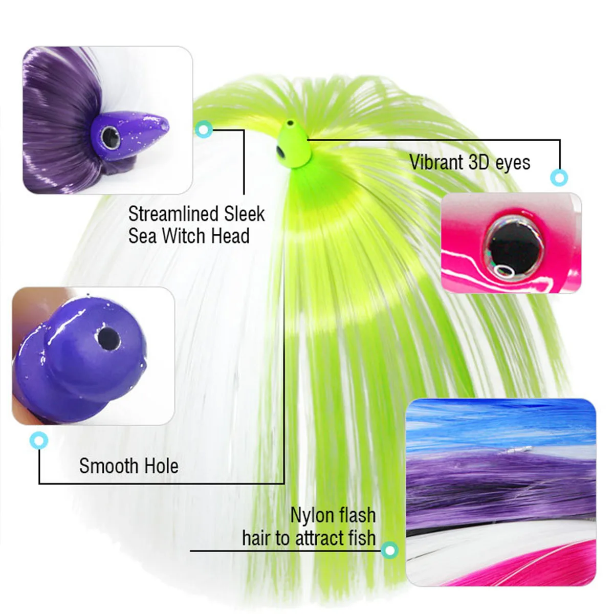 Señuelo de pesca de gran juego, cebo con cabeza de bruja marina, 0,25/0,5/0,75/10z, Wahoo Mahi, atún, aparejos de pesca en alta mar, 10 Uds. - imagen 5