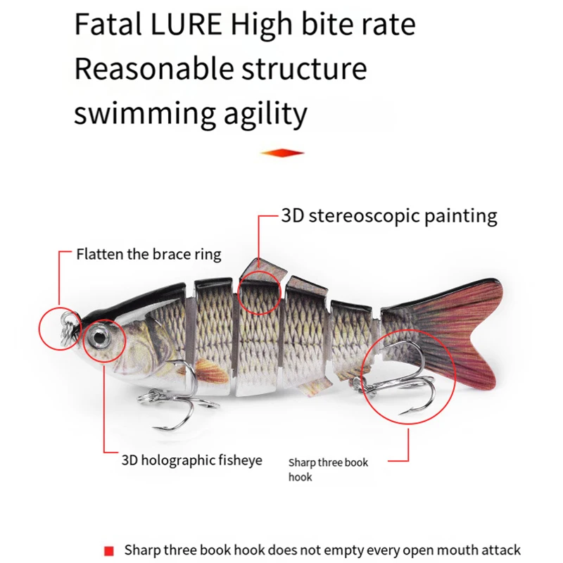 Mini señuelo de Pesca multiarticulado de 10cm, cebo duro Flexible para peces, Crankbait biónico que se hunde, Lucio, aparejos de lubina - imagen 5