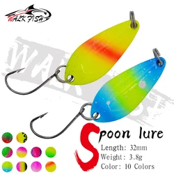WALK FISH-señuelo de pesca con cuchara de 3,8g, cebo Artificial con un solo gancho de Metal, con lentejuelas de colores, cebo duro, boca de caballo de trucha voltada
