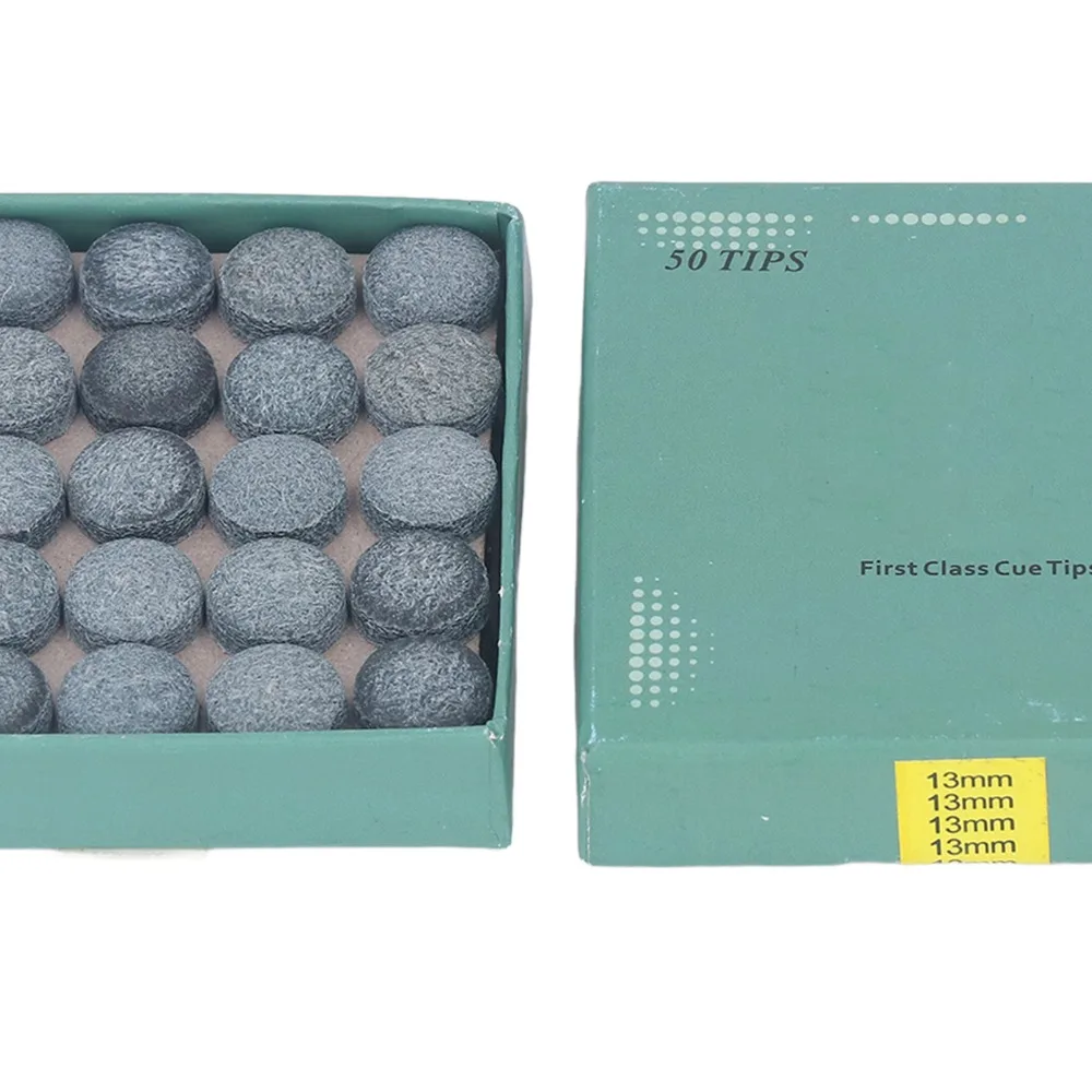 50 Uds. Caja de almacenamiento de puntas de tacos de billar de cuero, puntas de tacos de billar adhesivas, repuesto de varios tamaños, tacos de billar - imagen 2