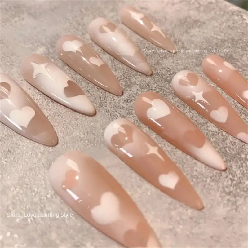 Plantilla de aerógrafo para uñas, patrón de estrellas, mariposa y corazón, pegatinas huecas para manicura francesa, diseño de uñas - imagen 5