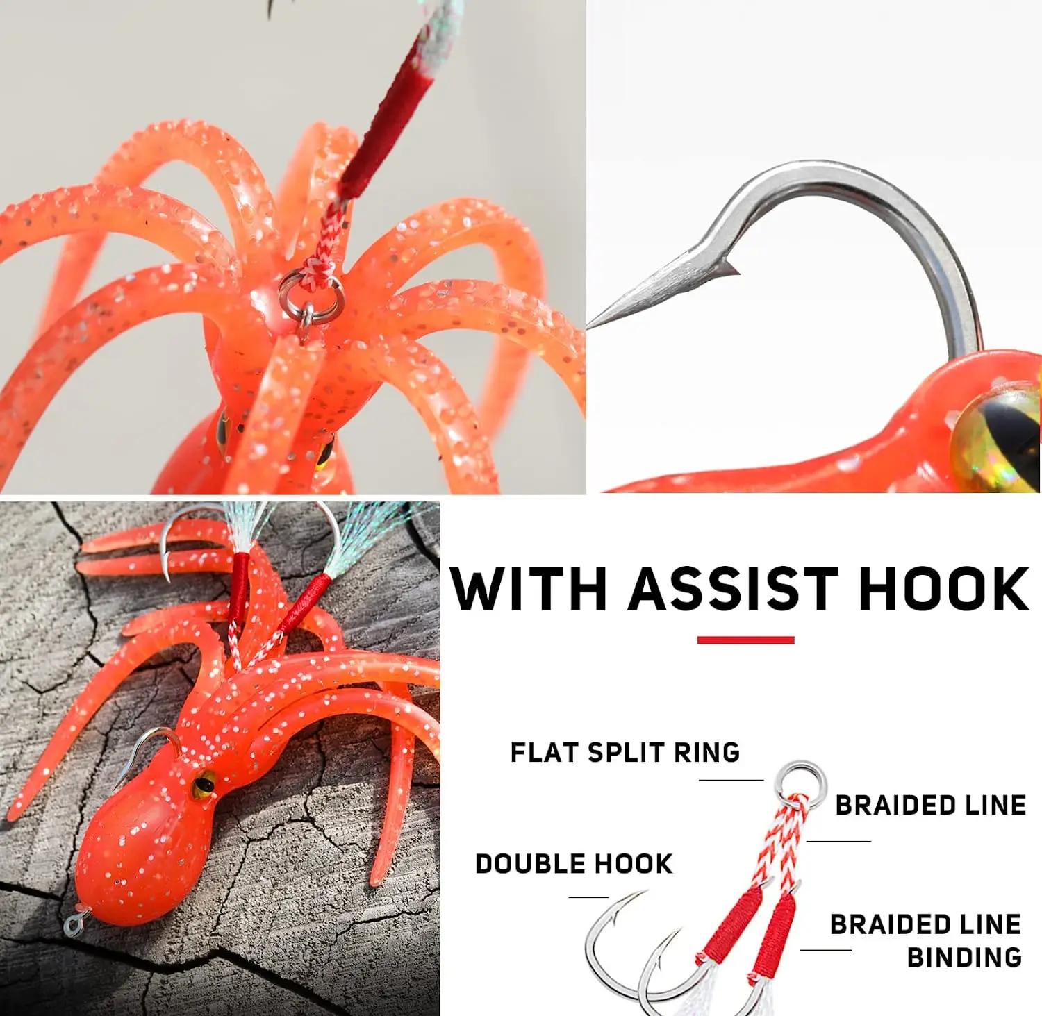 FTK-señuelo de cebo de pesca de calamar, cebo de pesca suave con cola de falda Lingcod Rockfish Jigs para pesca en el océano de agua salada - imagen 3