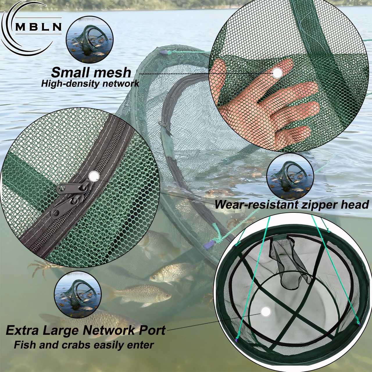 MBLN Trampa grande nylon resistente para cangrejos – Red verde - imagen 3