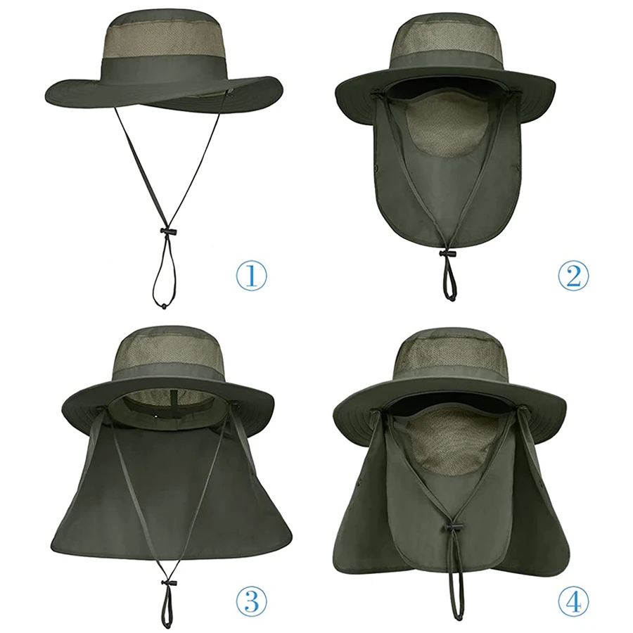Sombrero de pesca de ala ancha para exteriores UPF 50+, gorra con protección solar con solapa para el cuello y la cara para actividades al aire libre, senderismo y jardín - imagen 3