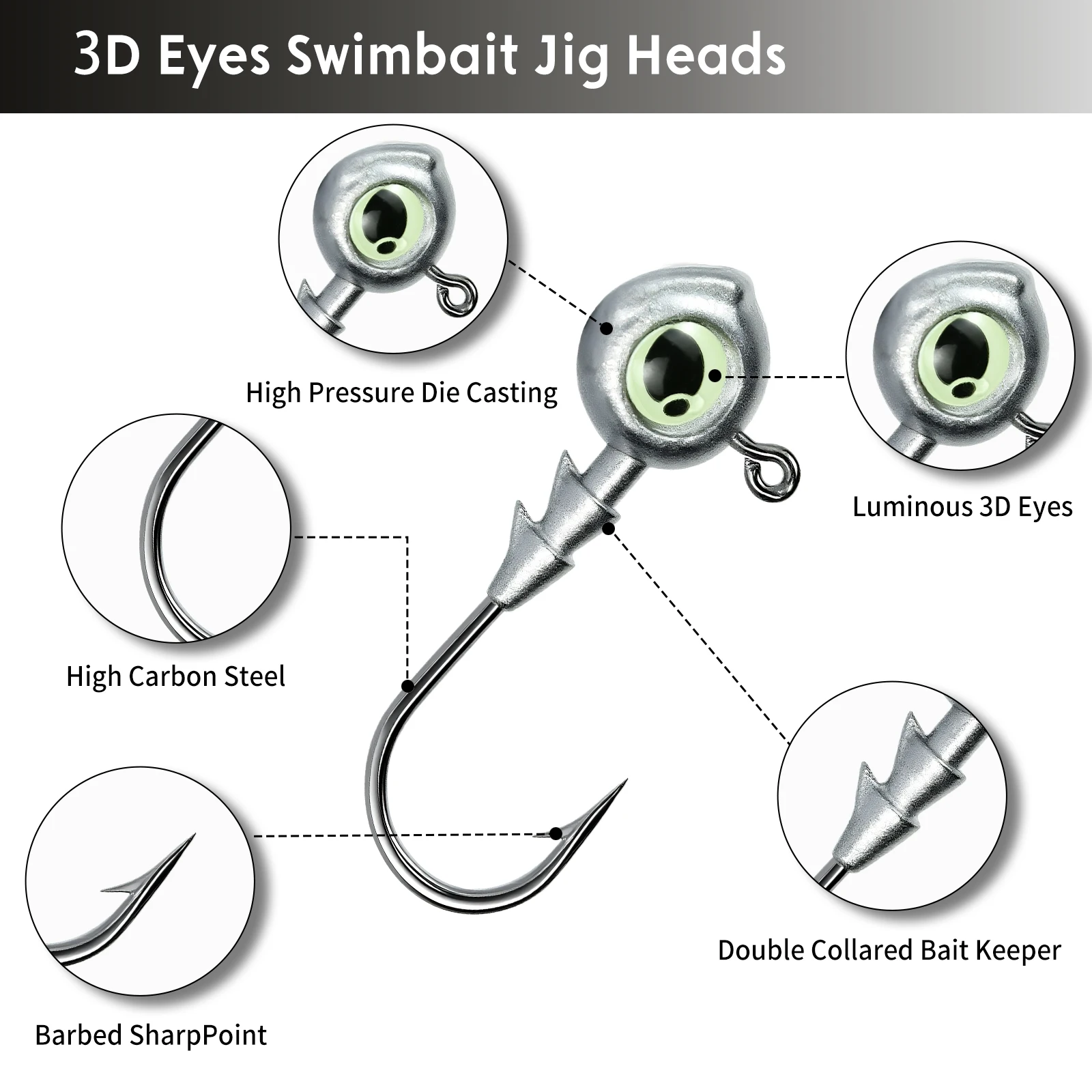 FishTrip Swimbait Jig Heads ponderados con ojo 3D para trucha - imagen 3