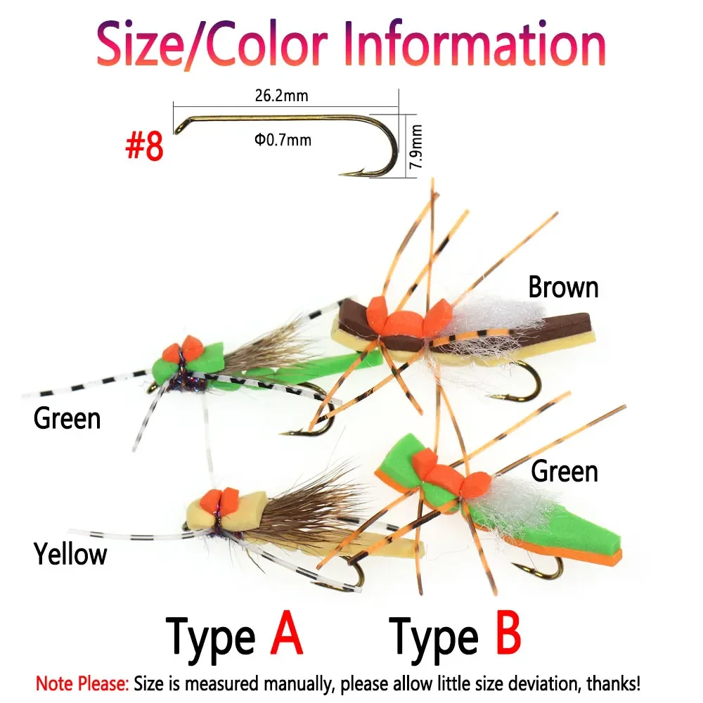 Bimoo 8 piezas # 8 patas de goma Grizzly, espuma para pelo de ciervo, tolva de hierba, mosca seca, flotante, tolva Morrish, trucha, lubina, Panfish, Señuelos de Pesca - imagen 5