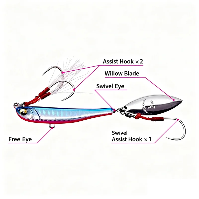 Plantillas de cuchara giratoria de hundimiento Makippa, señuelo de pesca con hoja de Metal giratoria de 30G, plantilla de 62mm y 30g, cebo Artificial para pesca de mar, afilador de atún - imagen 5
