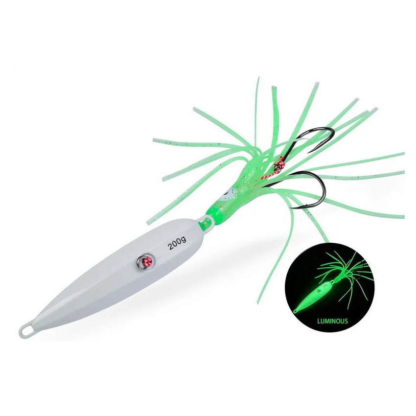 Señuelo de Jigging de paso lento, anzuelo doble que brilla en la oscuridad, cebo de pesca de plantilla lenta, 60g-180g, 200g, para pesca en barco de agua salada en alta mar, 1 ud.