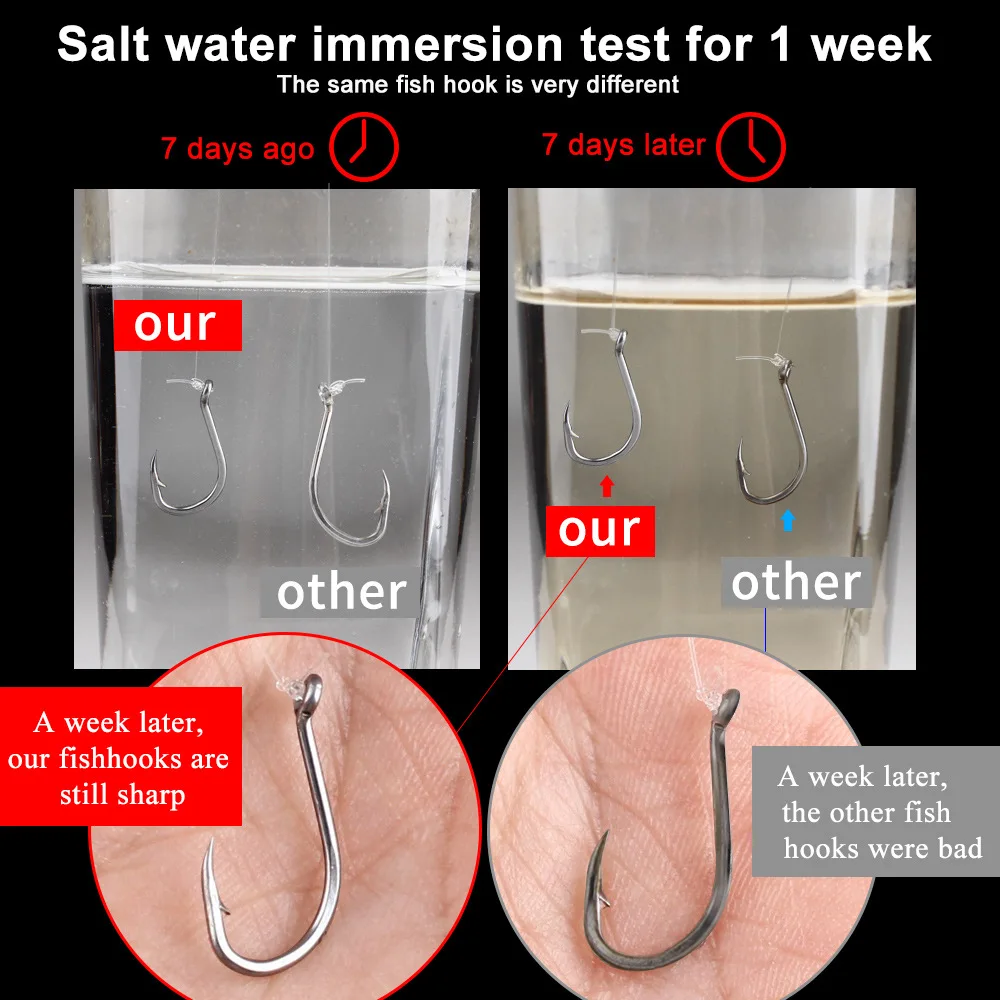 100 unids/caja anzuelos de pesca de carpa con alto contenido de carbono anzuelos de púas con agujero accesorios de aparejos de pesca 14 tamaños 1-14 # - imagen 3
