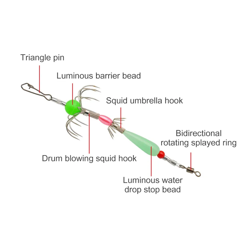 10 Uds. Anzuelos de pesca, anzuelo de calamar, madera luminosa, camarones, pesca en el mar, anzuelo de pulpo, anzuelo de tres cuerdas de ancla, accesorios de pesca - imagen 5