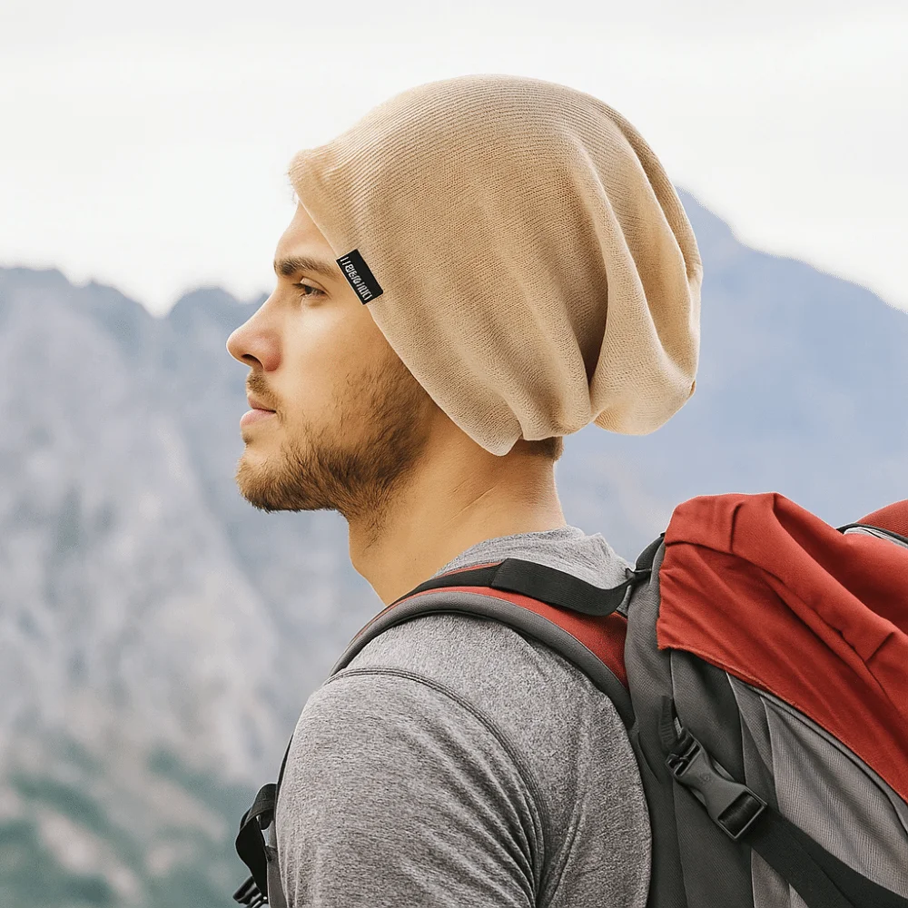 Jersey fino y transpirable de poliéster, gorro de doble capa a prueba de viento, gorros holgados de punto para exteriores, gorro Baotou cálido y suave a la moda - imagen 2