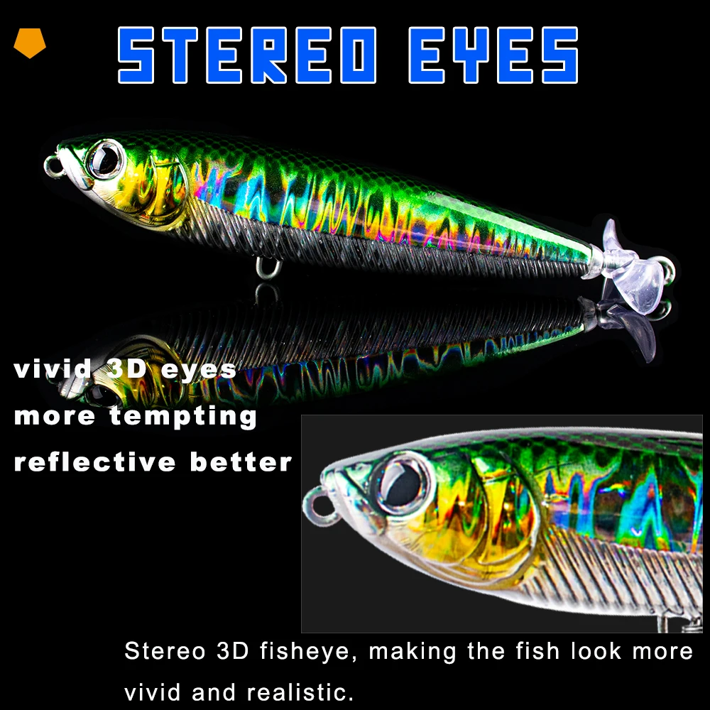 CCLTBA Topwater Biats 10,5 cm 12,5g cebos duros giratorios calidad lápiz Señuelos de pesca hélice Popper cola giratoria para pesca de lubina - imagen 3