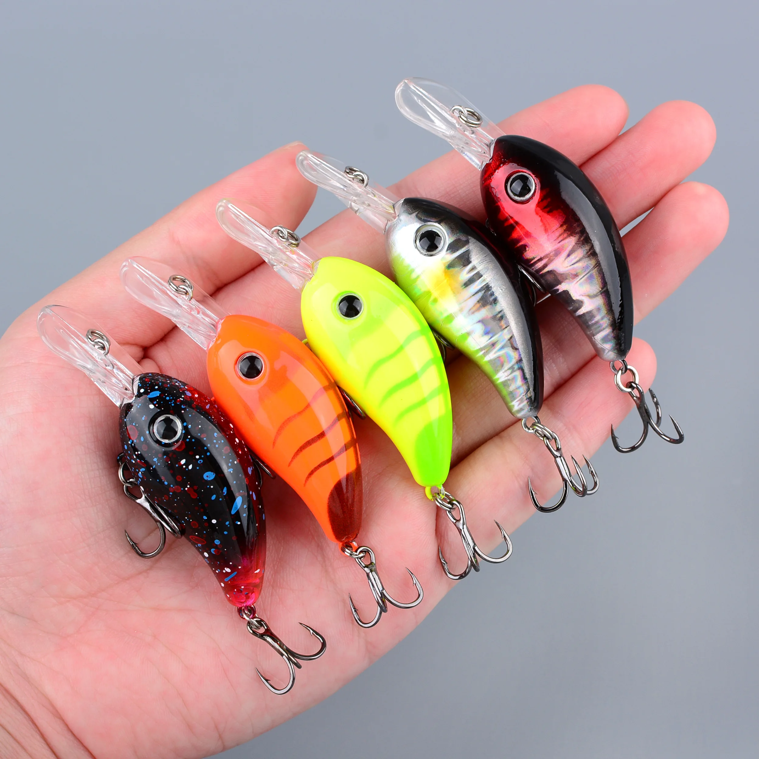 5 uds Señuelos de Pesca cebo de manivela realista cebos duros Crankbait de plástico Artificial Wobblers aparejos de pesca
