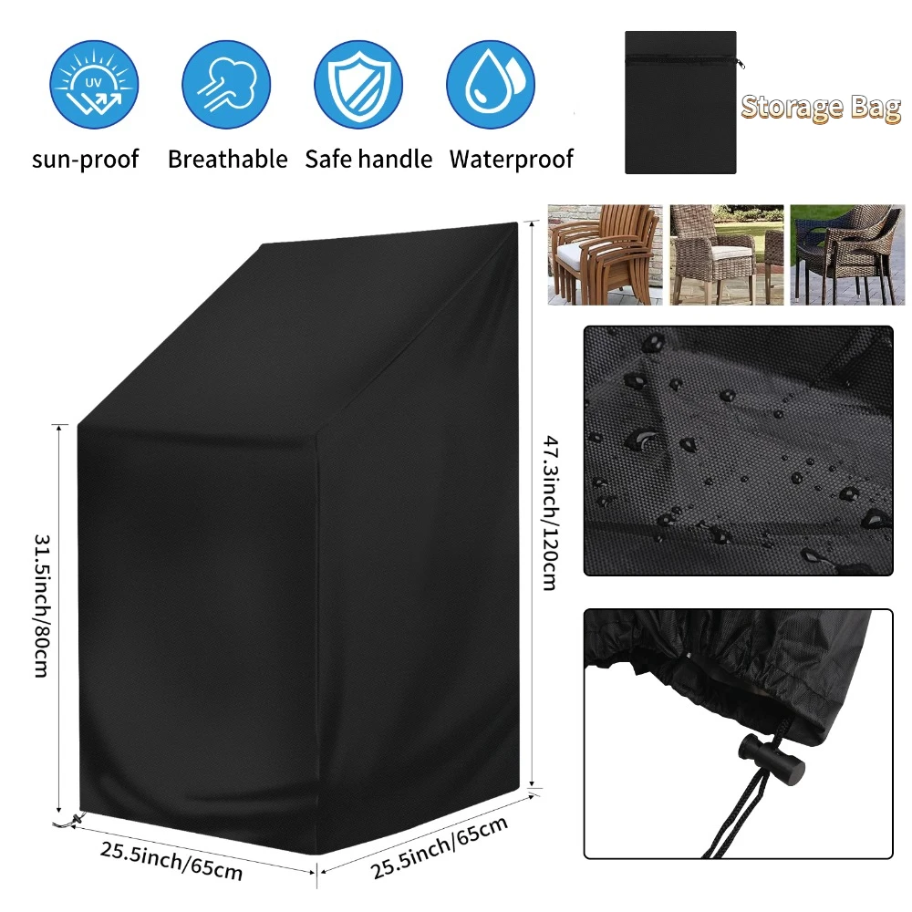 Funda para silla de jardín Oxford 210D, Protector de muebles impermeable a prueba de polvo, funda para silla de banco/apilamiento/plegable, funda para asiento de Patio, funda para lluvia - imagen 5