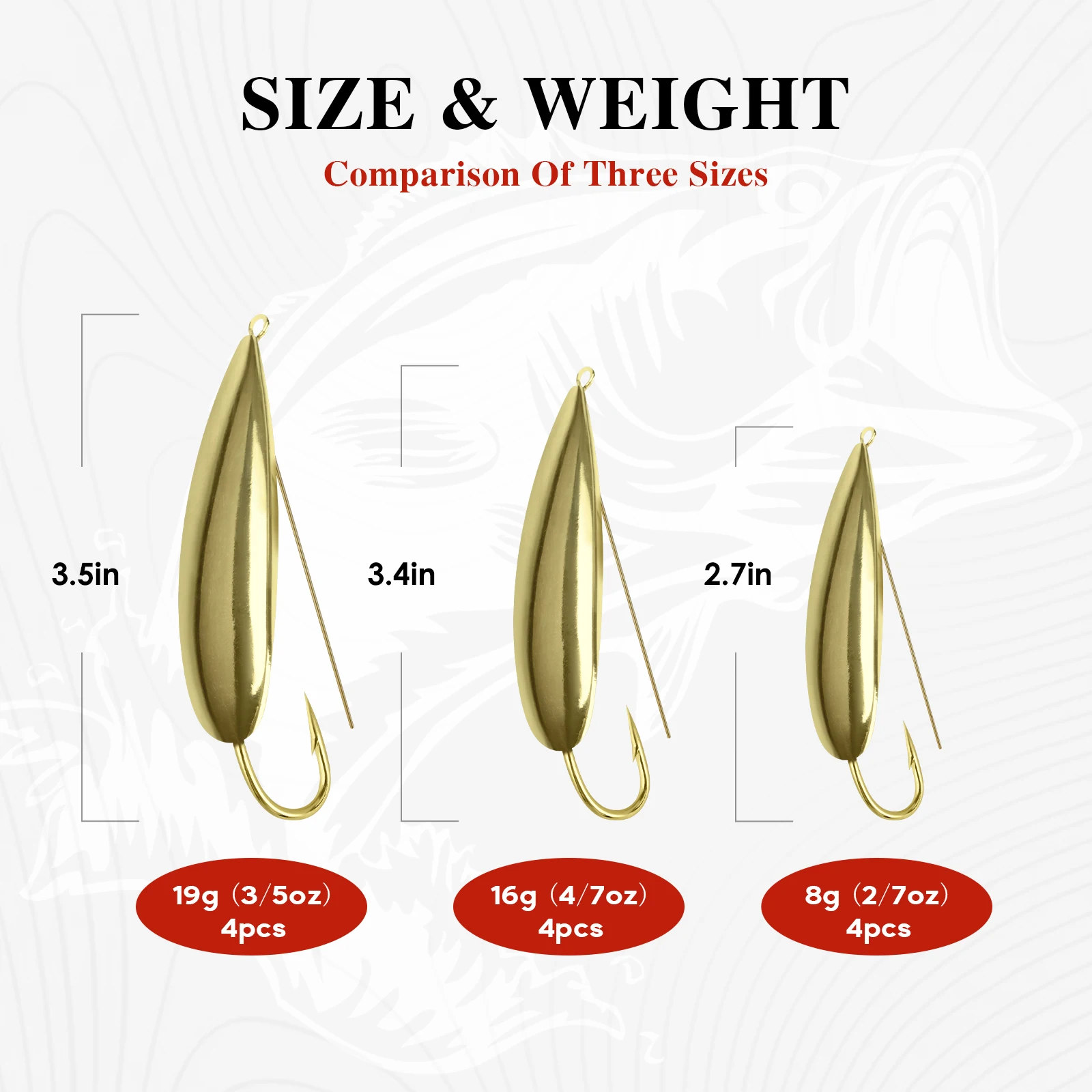 Kit de Señuelos de Pesca con cuchara sin malezas, 4 Uds., 8g, 16g, 19g, Spinner, lentejuelas, cucharas para trucha, señuelo Artificial, cebos duros de Metal para Lucio, Redfish - imagen 2